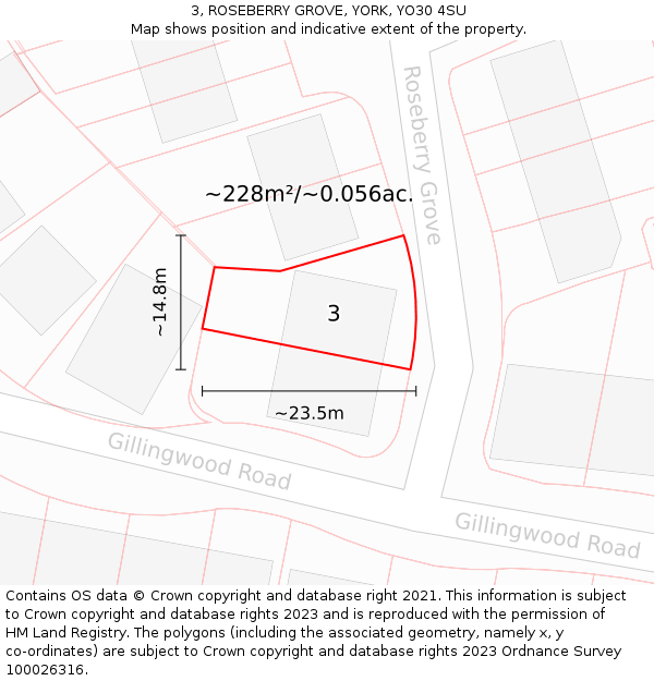 3, ROSEBERRY GROVE, YORK, YO30 4SU: Plot and title map