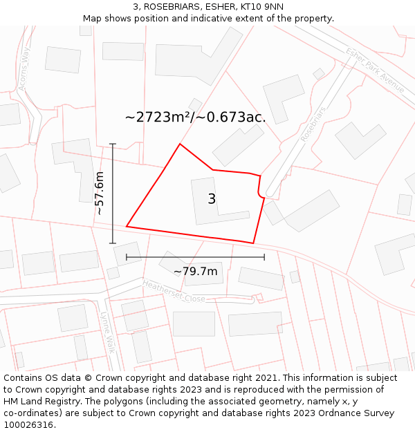 3, ROSEBRIARS, ESHER, KT10 9NN: Plot and title map