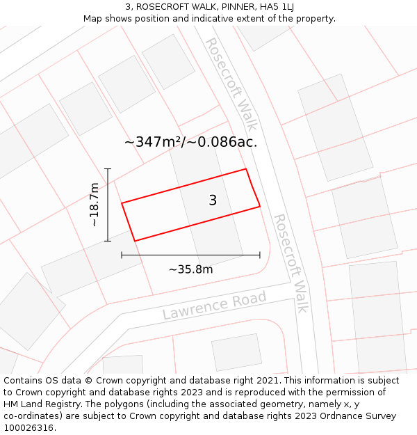 3, ROSECROFT WALK, PINNER, HA5 1LJ: Plot and title map