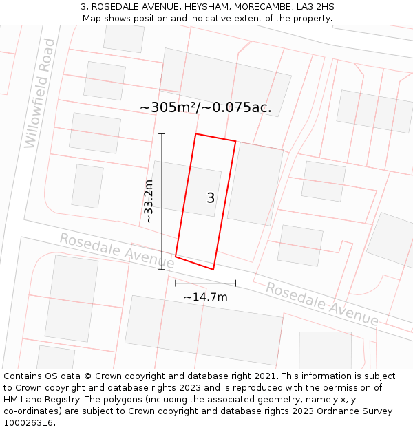 3, ROSEDALE AVENUE, HEYSHAM, MORECAMBE, LA3 2HS: Plot and title map