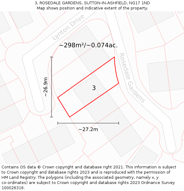 3, ROSEDALE GARDENS, SUTTON-IN-ASHFIELD, NG17 1ND: Plot and title map