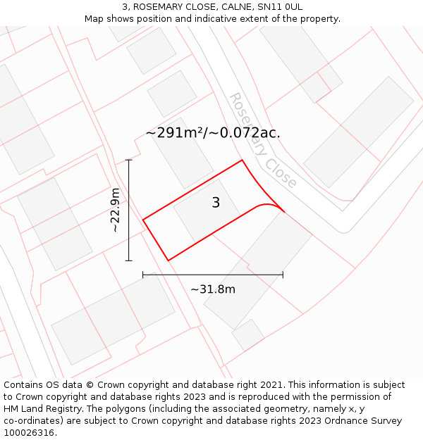 3, ROSEMARY CLOSE, CALNE, SN11 0UL: Plot and title map