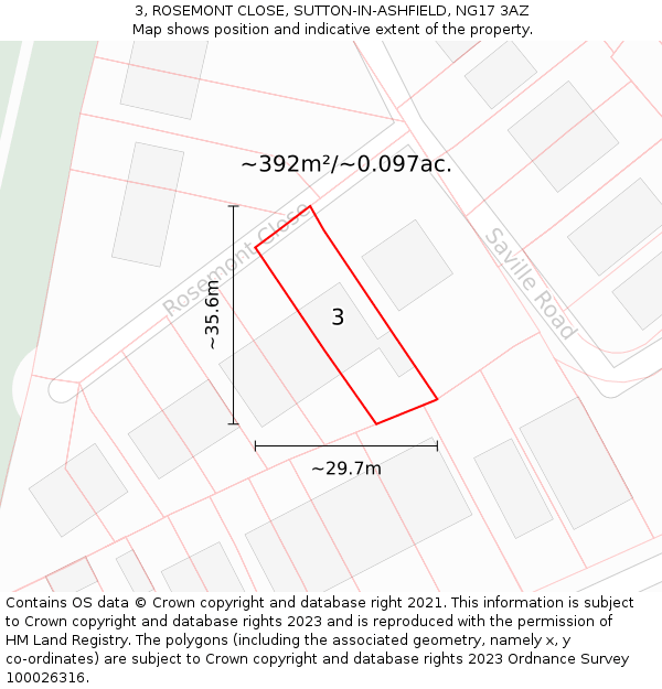 3, ROSEMONT CLOSE, SUTTON-IN-ASHFIELD, NG17 3AZ: Plot and title map