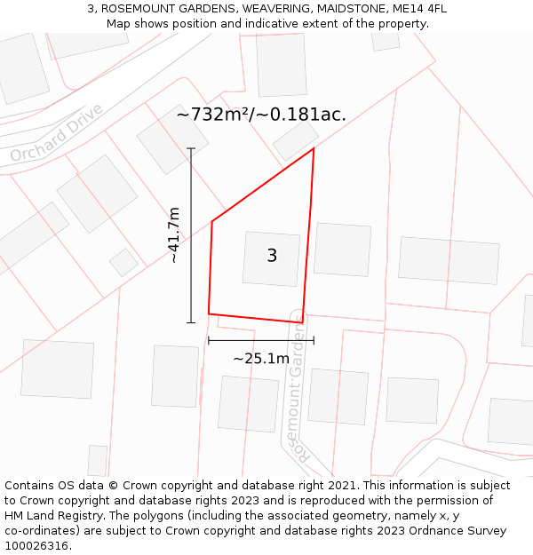 3, ROSEMOUNT GARDENS, WEAVERING, MAIDSTONE, ME14 4FL: Plot and title map