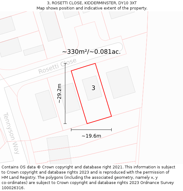 3, ROSETTI CLOSE, KIDDERMINSTER, DY10 3XT: Plot and title map