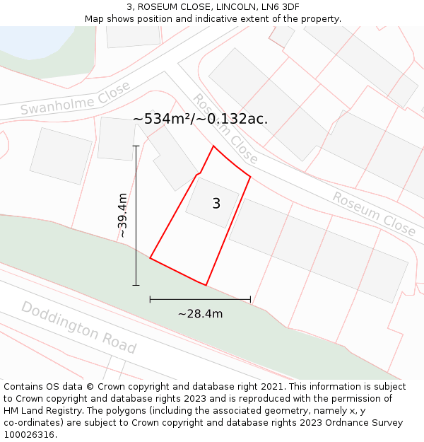 3, ROSEUM CLOSE, LINCOLN, LN6 3DF: Plot and title map