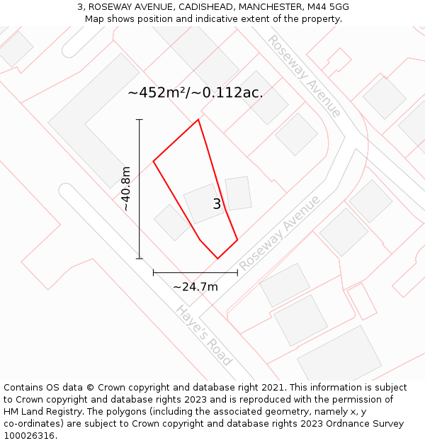 3, ROSEWAY AVENUE, CADISHEAD, MANCHESTER, M44 5GG: Plot and title map