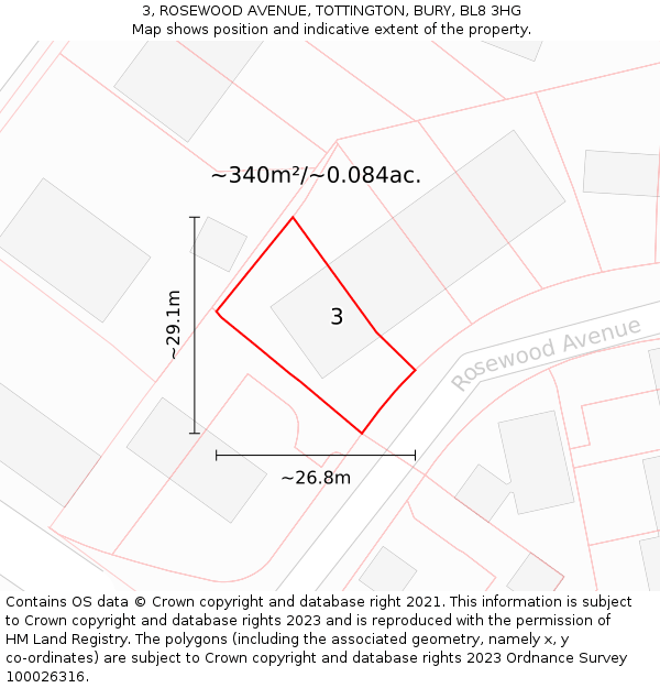 3, ROSEWOOD AVENUE, TOTTINGTON, BURY, BL8 3HG: Plot and title map