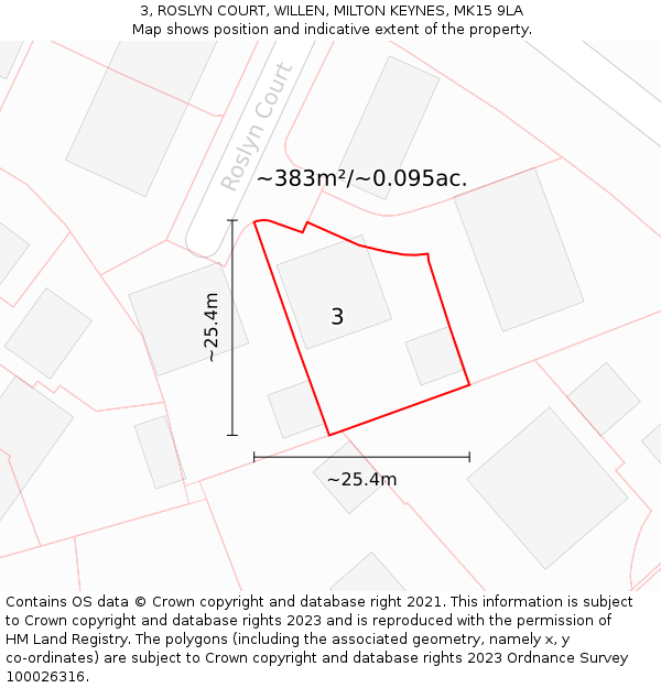 3, ROSLYN COURT, WILLEN, MILTON KEYNES, MK15 9LA: Plot and title map