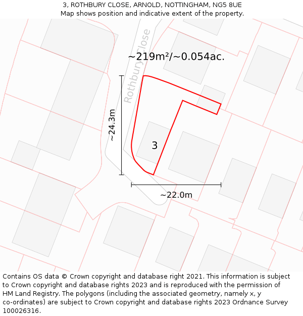 3, ROTHBURY CLOSE, ARNOLD, NOTTINGHAM, NG5 8UE: Plot and title map