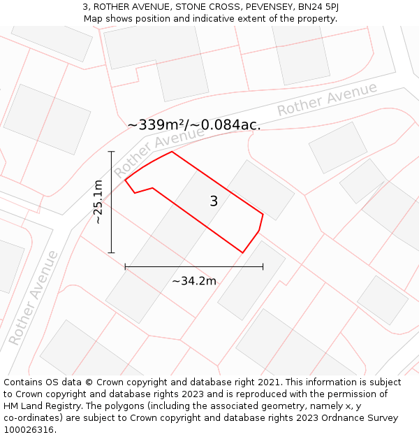3, ROTHER AVENUE, STONE CROSS, PEVENSEY, BN24 5PJ: Plot and title map