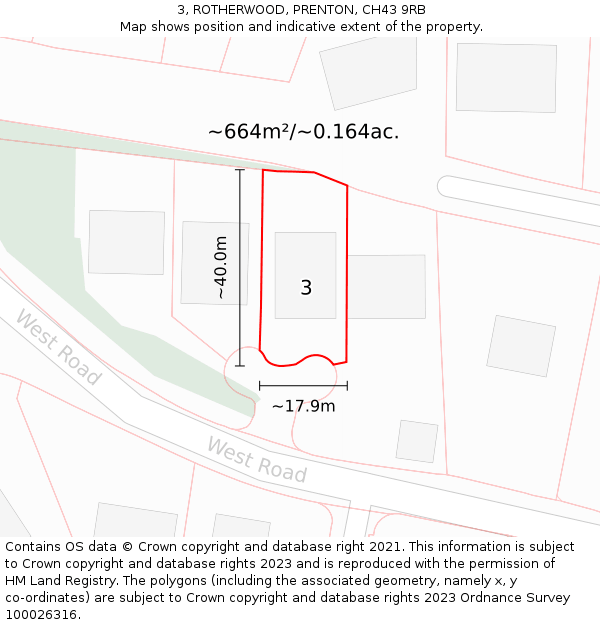 3, ROTHERWOOD, PRENTON, CH43 9RB: Plot and title map