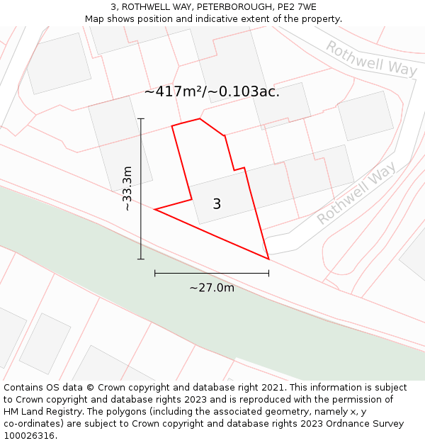 3, ROTHWELL WAY, PETERBOROUGH, PE2 7WE: Plot and title map