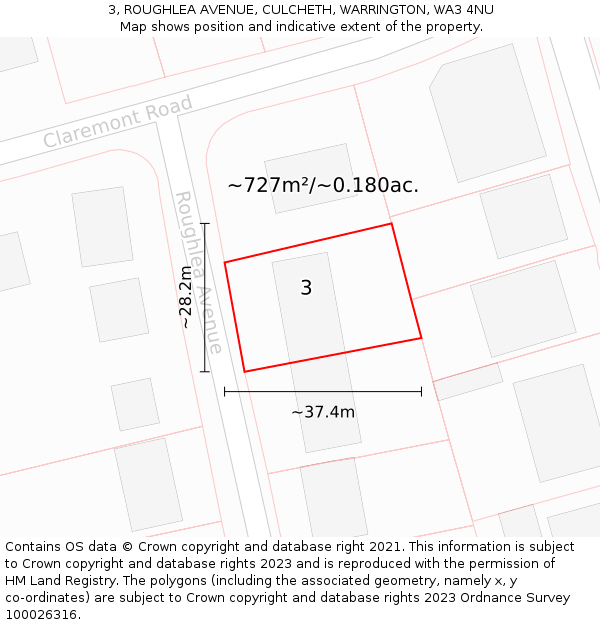 3, ROUGHLEA AVENUE, CULCHETH, WARRINGTON, WA3 4NU: Plot and title map