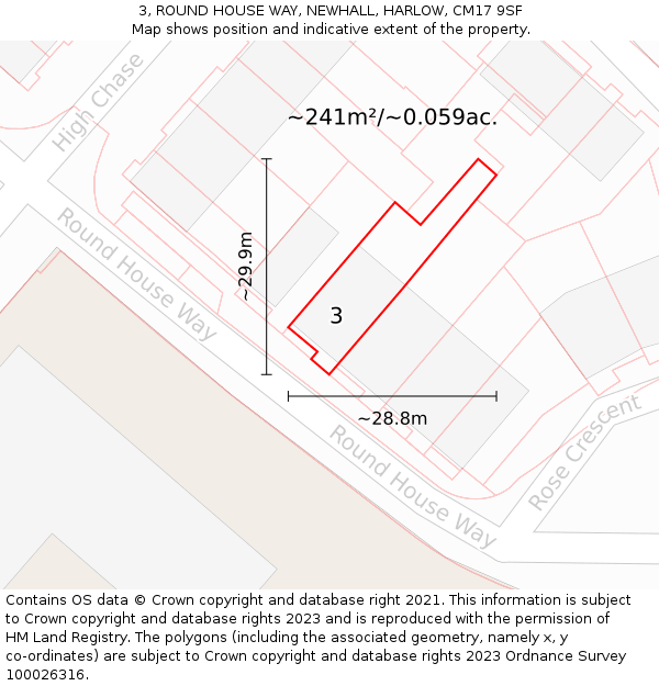 3, ROUND HOUSE WAY, NEWHALL, HARLOW, CM17 9SF: Plot and title map