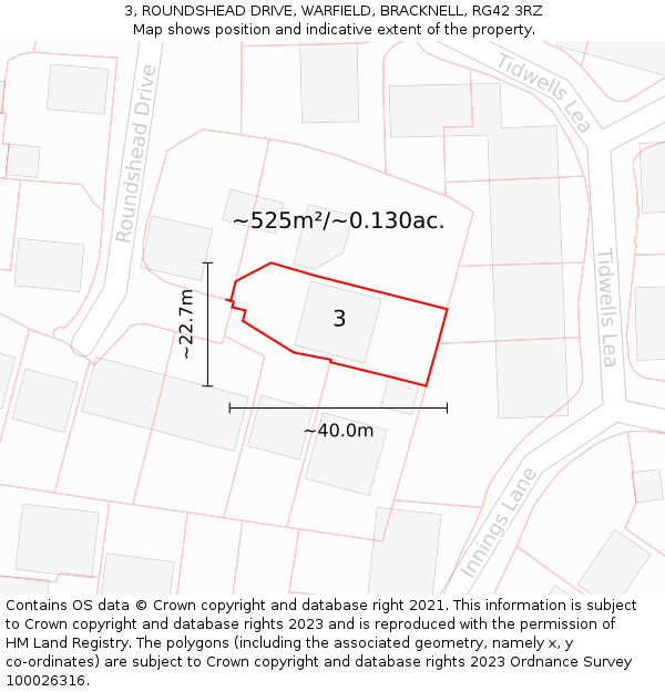 3, ROUNDSHEAD DRIVE, WARFIELD, BRACKNELL, RG42 3RZ: Plot and title map