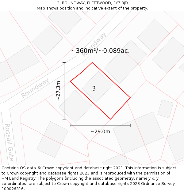 3, ROUNDWAY, FLEETWOOD, FY7 8JD: Plot and title map