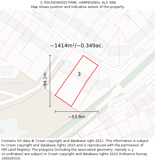 3, ROUNDWOOD PARK, HARPENDEN, AL5 3AB: Plot and title map