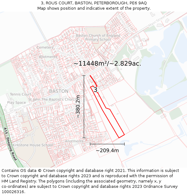 3, ROUS COURT, BASTON, PETERBOROUGH, PE6 9AQ: Plot and title map
