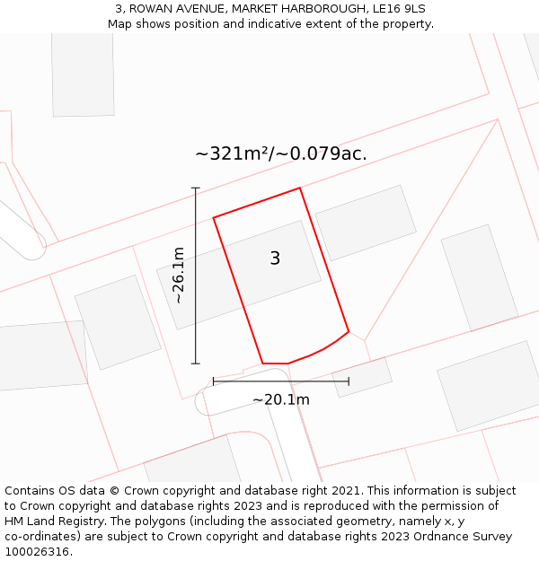 3, ROWAN AVENUE, MARKET HARBOROUGH, LE16 9LS: Plot and title map