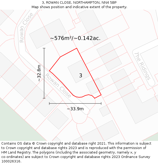 3, ROWAN CLOSE, NORTHAMPTON, NN4 5BP: Plot and title map