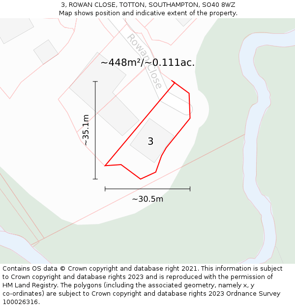 3, ROWAN CLOSE, TOTTON, SOUTHAMPTON, SO40 8WZ: Plot and title map