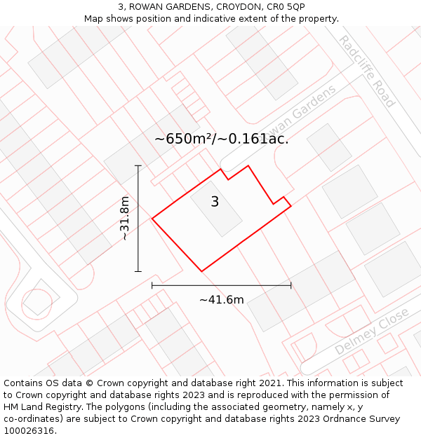 3, ROWAN GARDENS, CROYDON, CR0 5QP: Plot and title map