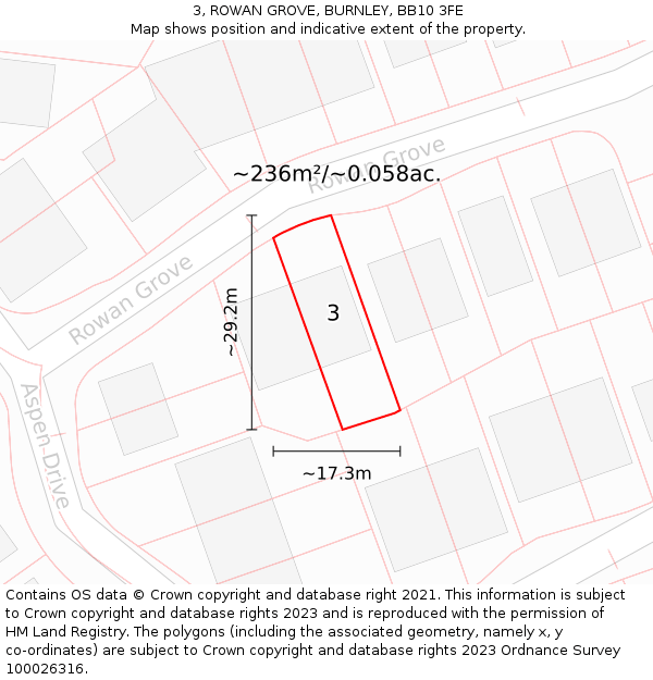 3, ROWAN GROVE, BURNLEY, BB10 3FE: Plot and title map