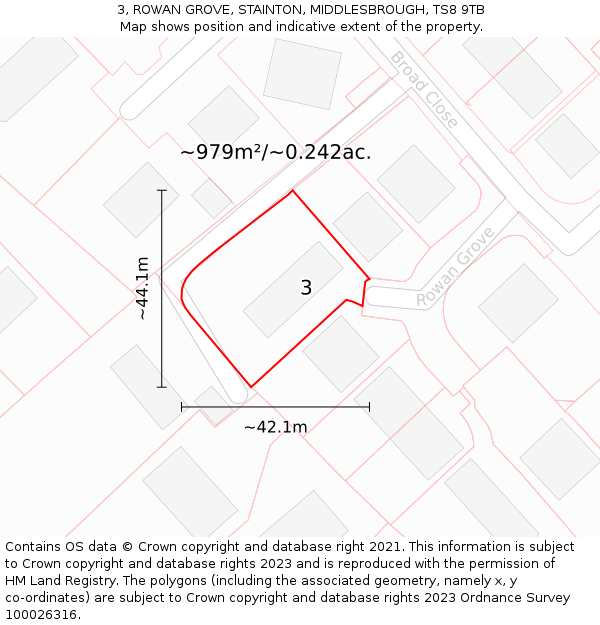 3, ROWAN GROVE, STAINTON, MIDDLESBROUGH, TS8 9TB: Plot and title map