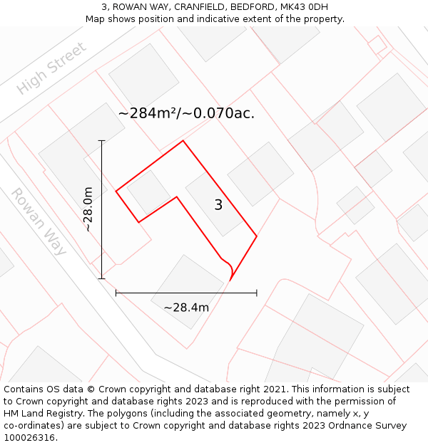 3, ROWAN WAY, CRANFIELD, BEDFORD, MK43 0DH: Plot and title map