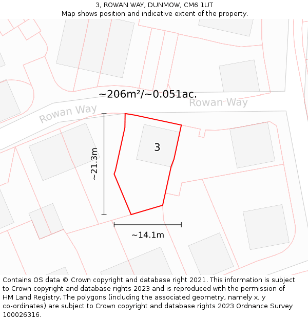 3, ROWAN WAY, DUNMOW, CM6 1UT: Plot and title map