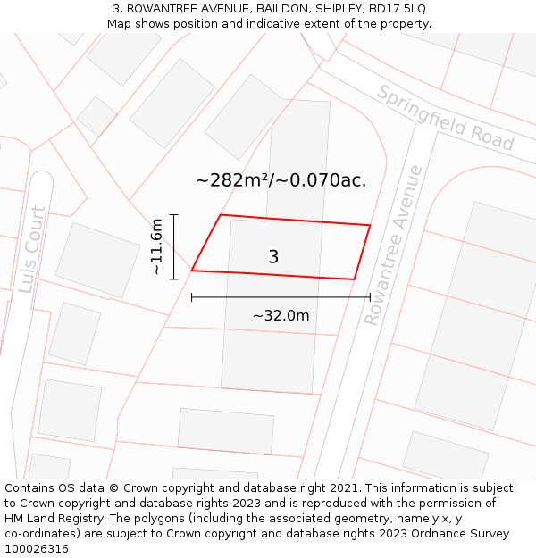 3, ROWANTREE AVENUE, BAILDON, SHIPLEY, BD17 5LQ: Plot and title map