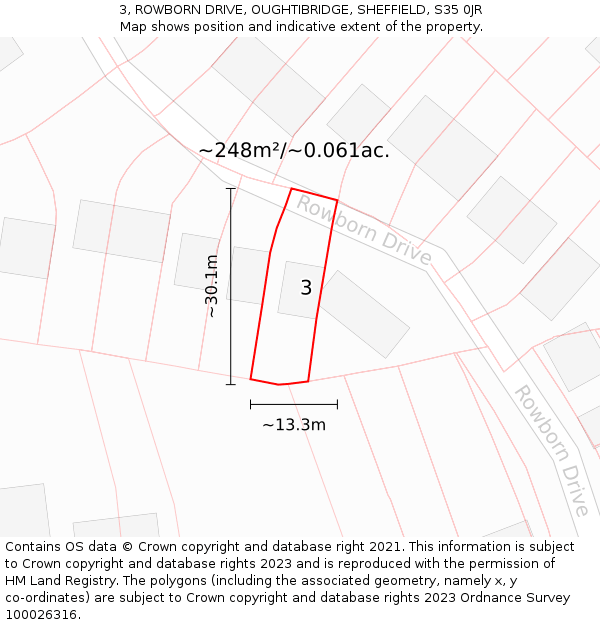 3, ROWBORN DRIVE, OUGHTIBRIDGE, SHEFFIELD, S35 0JR: Plot and title map