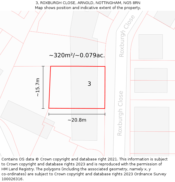 3, ROXBURGH CLOSE, ARNOLD, NOTTINGHAM, NG5 8RN: Plot and title map