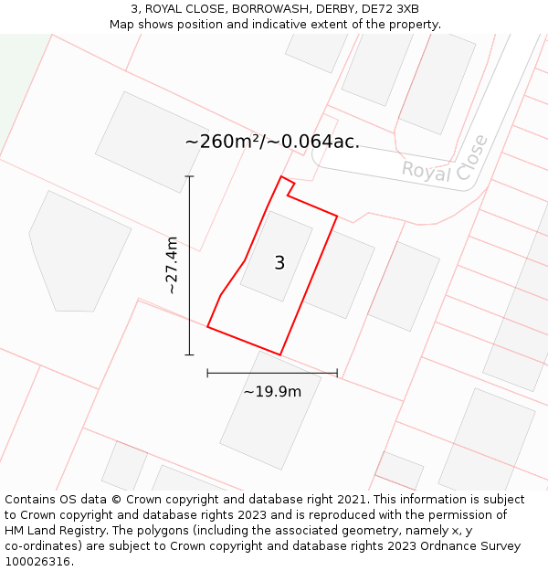 3, ROYAL CLOSE, BORROWASH, DERBY, DE72 3XB: Plot and title map