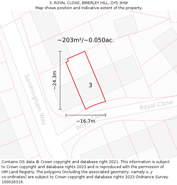 3, ROYAL CLOSE, BRIERLEY HILL, DY5 3HW: Plot and title map