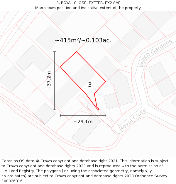 3, ROYAL CLOSE, EXETER, EX2 8AE: Plot and title map