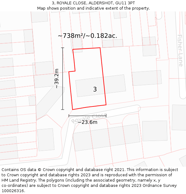 3, ROYALE CLOSE, ALDERSHOT, GU11 3PT: Plot and title map