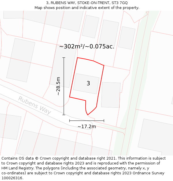 3, RUBENS WAY, STOKE-ON-TRENT, ST3 7GQ: Plot and title map