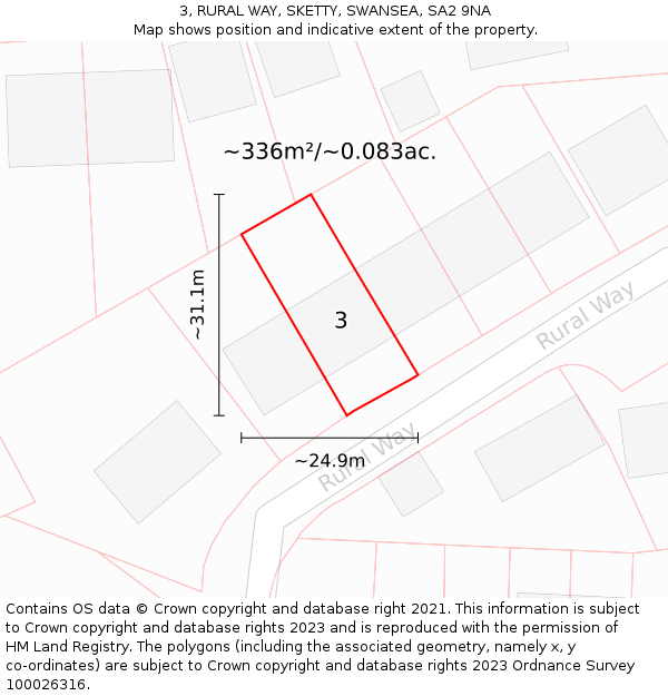 3, RURAL WAY, SKETTY, SWANSEA, SA2 9NA: Plot and title map