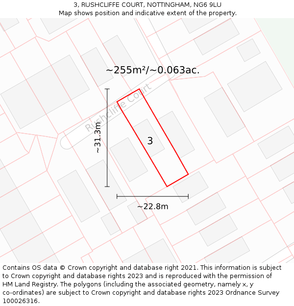 3, RUSHCLIFFE COURT, NOTTINGHAM, NG6 9LU: Plot and title map