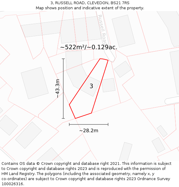 3, RUSSELL ROAD, CLEVEDON, BS21 7RS: Plot and title map