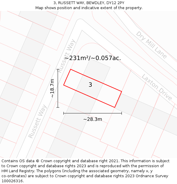 3, RUSSETT WAY, BEWDLEY, DY12 2PY: Plot and title map