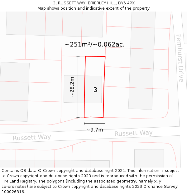 3, RUSSETT WAY, BRIERLEY HILL, DY5 4PX: Plot and title map