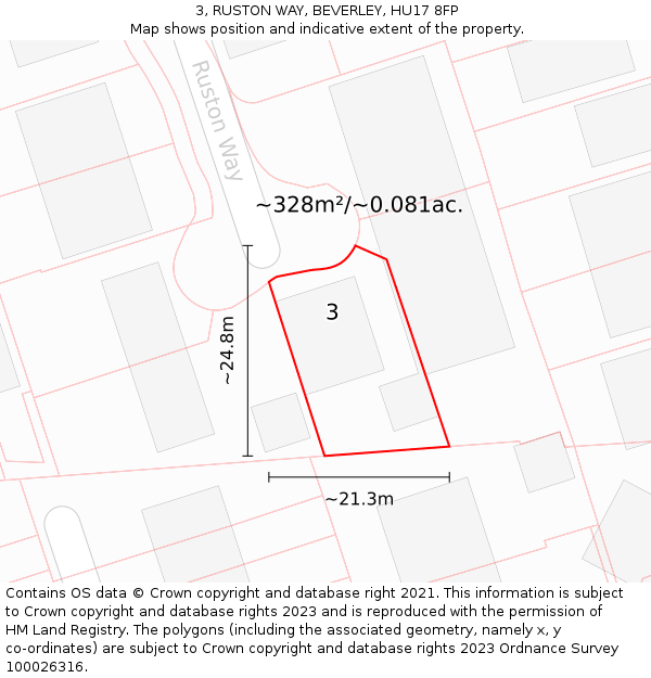 3, RUSTON WAY, BEVERLEY, HU17 8FP: Plot and title map