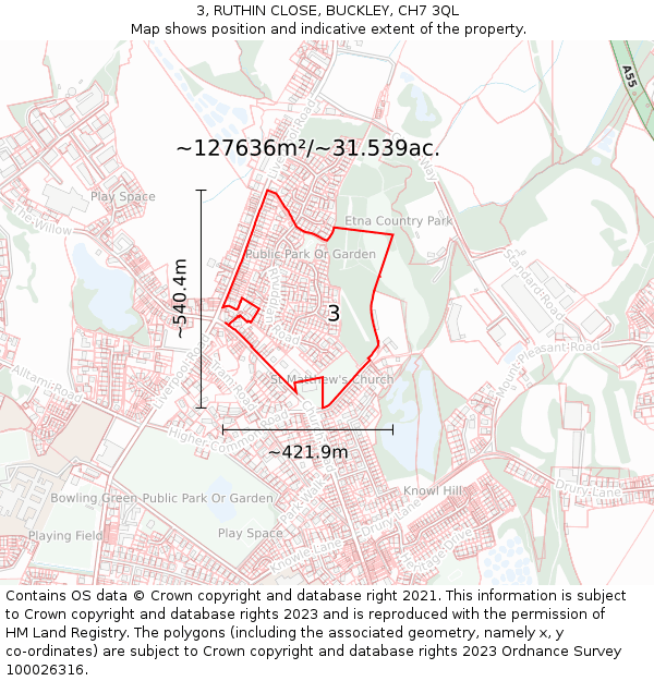 3, RUTHIN CLOSE, BUCKLEY, CH7 3QL: Plot and title map