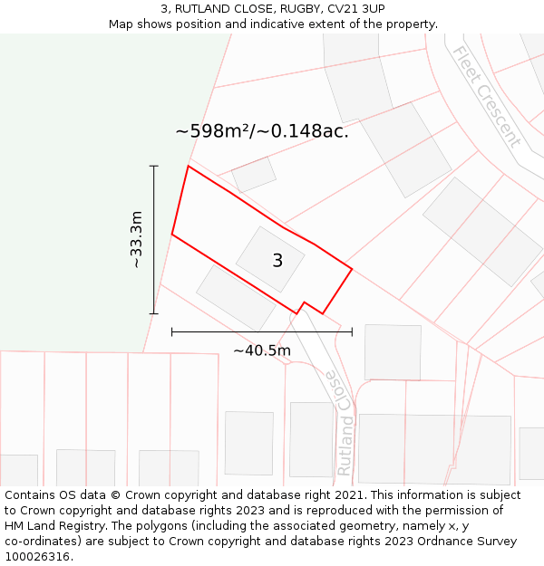 3, RUTLAND CLOSE, RUGBY, CV21 3UP: Plot and title map