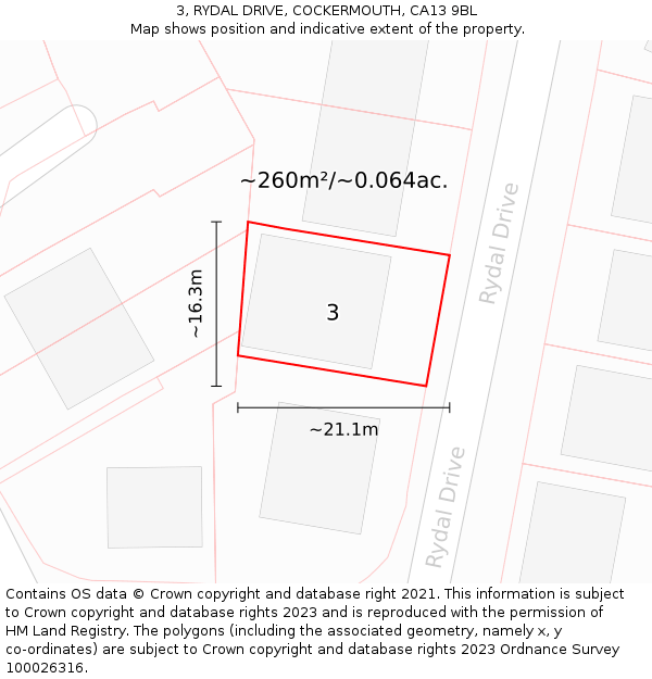 3, RYDAL DRIVE, COCKERMOUTH, CA13 9BL: Plot and title map