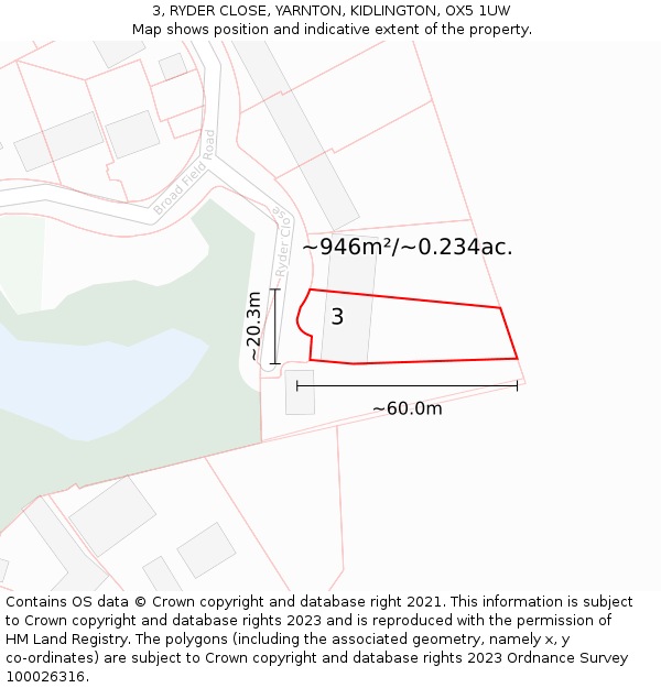 3, RYDER CLOSE, YARNTON, KIDLINGTON, OX5 1UW: Plot and title map