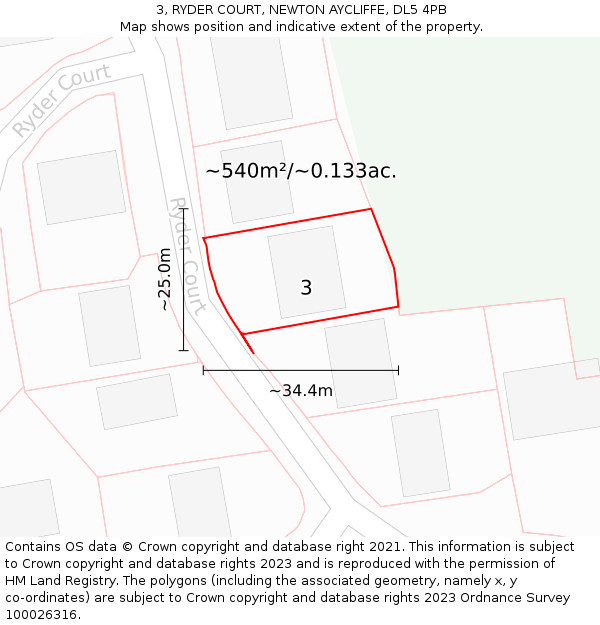 3, RYDER COURT, NEWTON AYCLIFFE, DL5 4PB: Plot and title map